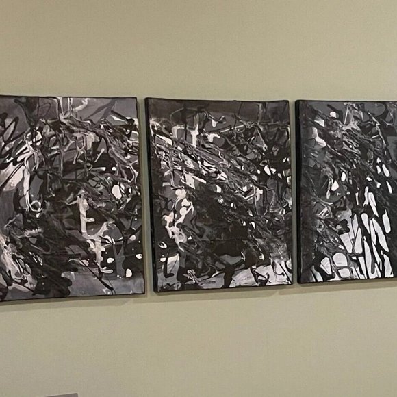 Original Handmade 3 piece Triptych Abstract Splatter Drip set - Picture 3 of 4